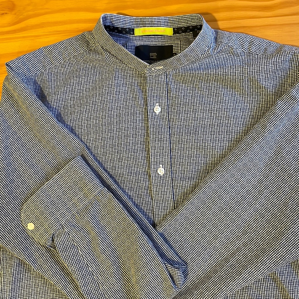 Scotch & Soda Navy Blue & White Button Down Shirt Mens Sz S, Mandarin Collar
